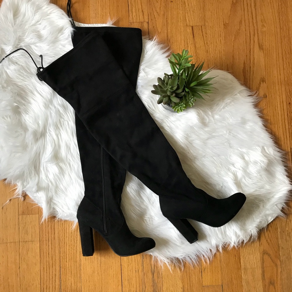 Black Suede Thigh High Boots